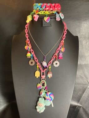 Custom Labubu Candy Charm Necklace & Bracelet Set with Chains Handmade OOAK